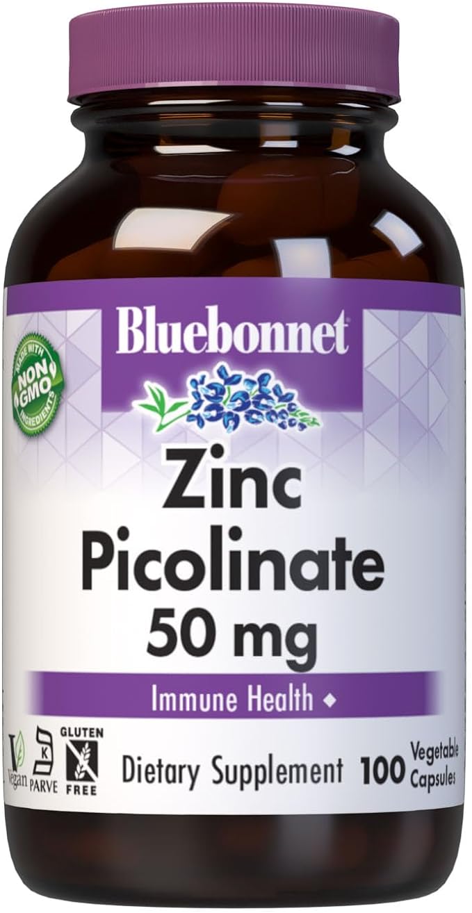 Bluebonnet Nutrition Zinc Picolinate 50 mg Vegetable Capsules, Best for Hormonal & Immune Health, Prostate Health, Skin, Vegan, Non GMO, Gluten Free, Soy Free, Milk Free, Kosher, 100 Vegetable Capsule