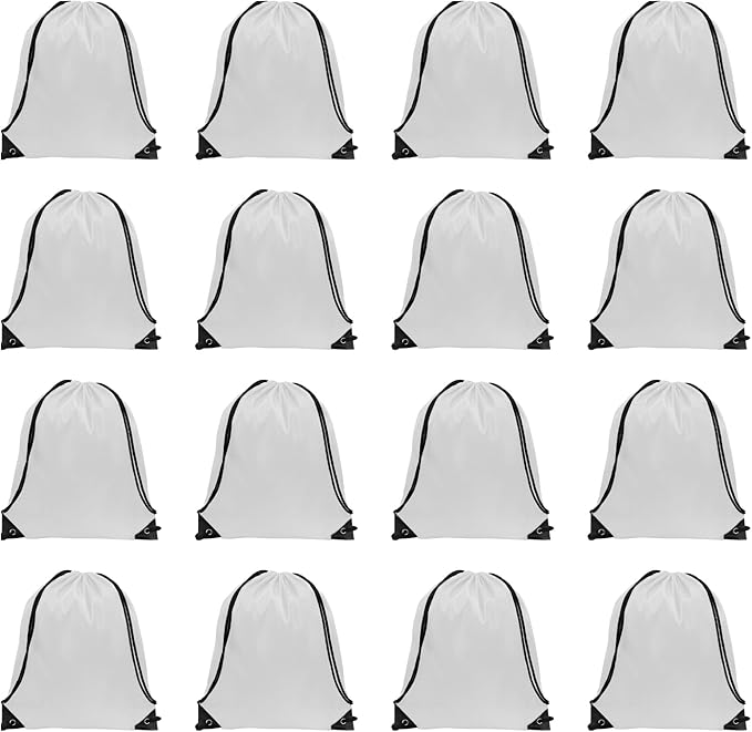 GoodtoU Drawstring Bags, Nylon Backpacks with Drawstring for Sport, Traveling, Team (White, 16Pcs)