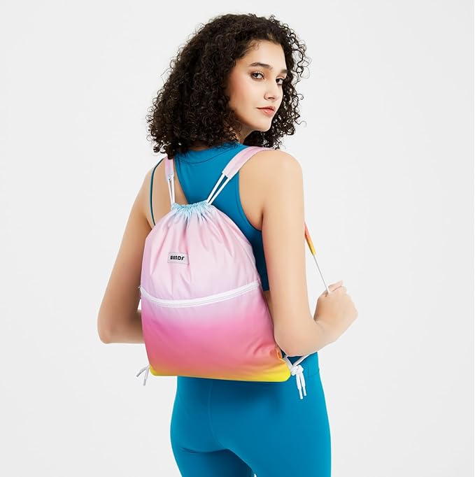 WANDF Drawstring Backpack Sports Gym Bag with Shoulder Pads Water Resistant String Bag Cinch Bag for Women Men (Rainbow)