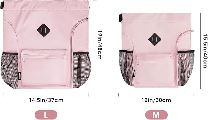WANDF Drawstring Backpack Sports Gym Bag with Shoes Compartment, Water-Resistant String Backpack Cinch for Women Men (Small,Pink)