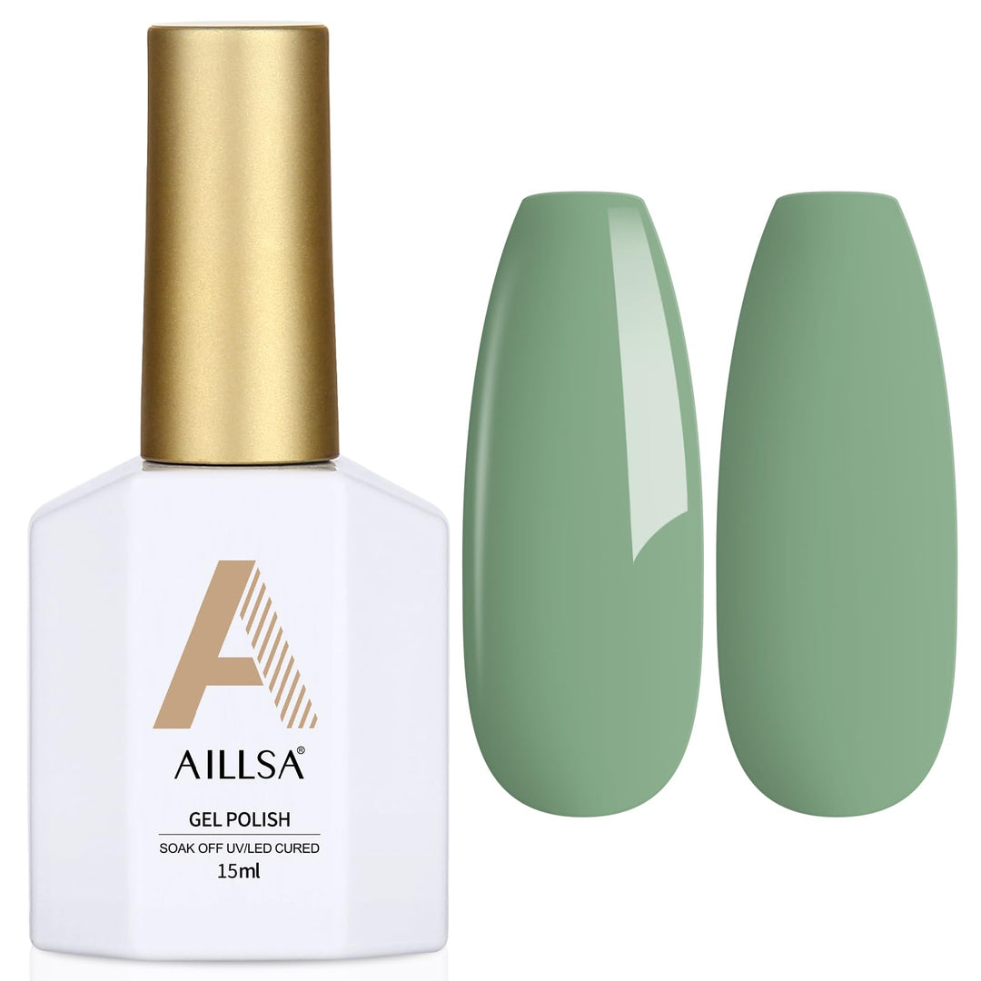 Aillsa Sage Green Gel Nail Polish Pastel Fern Green Gel Polish Olive Color Gel Polish Long Lasting Soak Off U V Gel Nail Art Man