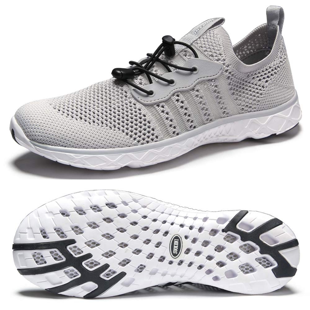 SUOKENI Men's Quick Drying Slip On Water Shoes for Beach or Water Sports LightGray.,Size:US 8/EU 41