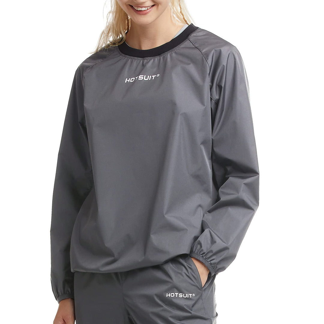 HOTSUIT Sauna Jackets Women Workout Sauna Shirts Anti Rip Gym Sweat Suit Tops, Grey, 3XL