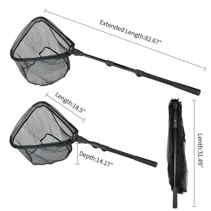 Fishing Landing Net with Telescoping Pole Handle Extends to 63 inches, Carbon Fiber Handle Extended from 23.6 inches to 47 inches