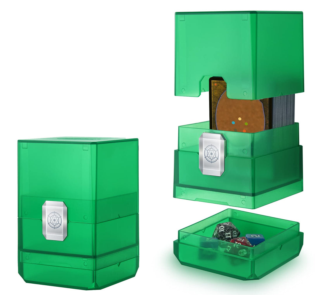 Sooez Heavy Duty MTG Deck Card Box with Dice Storage, 100+ Deck Case Boulder, Perfect Deck Holder for MTG Commander/YuGiOh/TCG and Sports Cards (Green)