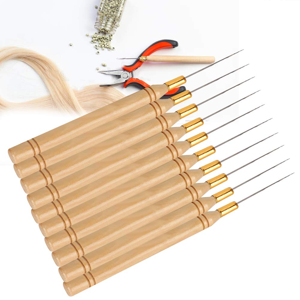 Hair Extension Hook Needle, 10Pcs Latch Hook Hair Tool Kits Hair Extensions Wig Tools Hair Extension Loop Needle Threader Pullin