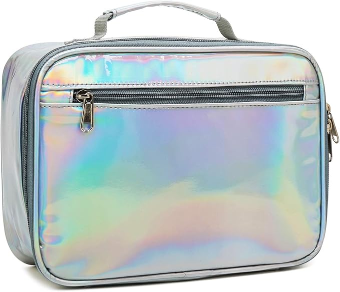 FlowFly Kids Lunch box Insulated Soft Bag Mini Cooler Back to School Thermal Meal Tote Kit for Girls, Boys, Silvery