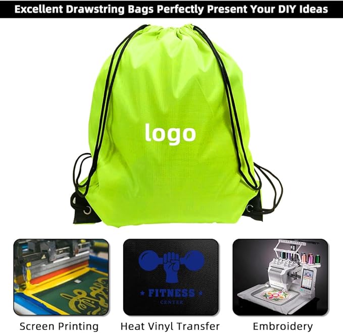 GoodtoU Drawstring Bags, Drawstring Backpack for Sport, Traveling, Team (60Pcs, Fluorescent Green)