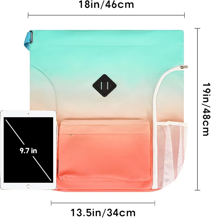 WANDF Drawstring Backpack Sports Gym Bag with Shoes Compartment, Water-Resistant String Backpack Cinch Bag for Women Men (Red-Green Gradient)