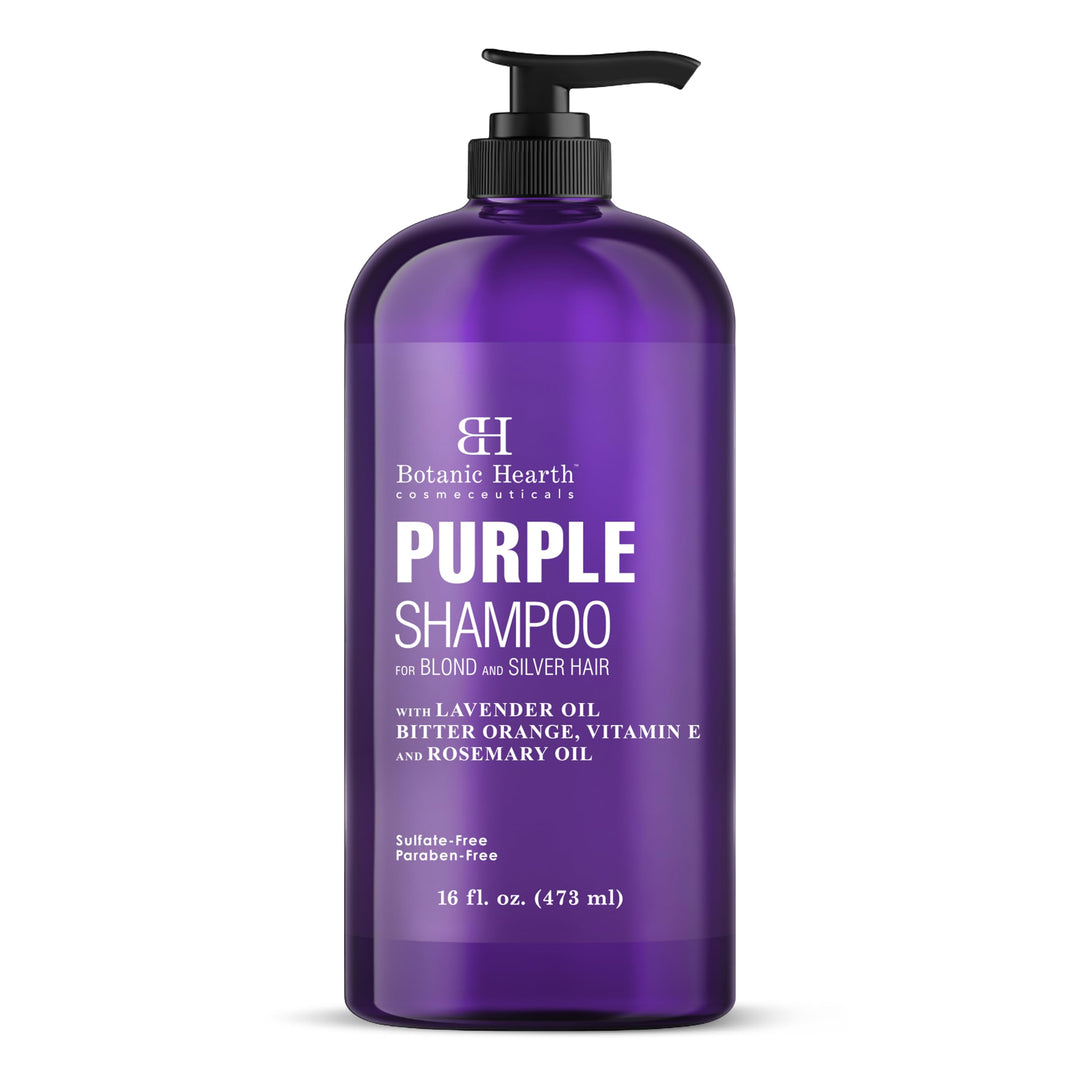 Botanic Hearth Purple Shampoo - for All Shades of Blonde, Silver and Gray Hair - With Lavender Oil, Vitamin E, & Rosemary Oil - Enhances Highlights - Sulfate Free, Paraben Free, 16 fl oz (Pack of 1)