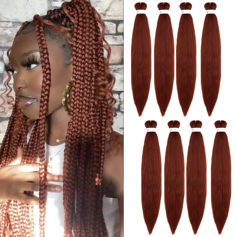 Pre Stretched Braiding Hair Copper Red Long Braid 48 Inch 8 Packs 350 Braiding Hair Extensions Professional Synthetic Fiber Croc