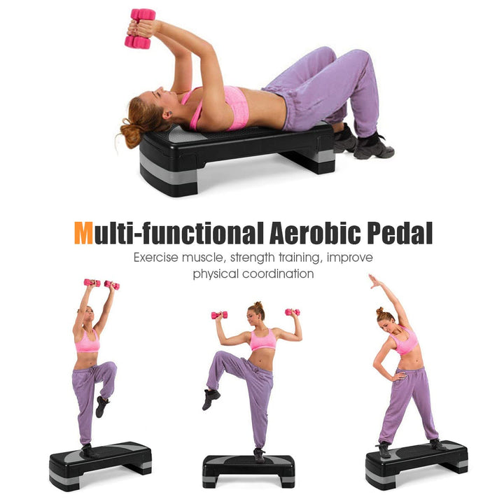 GOPLUS 31" Aerobic Exercise Stepper Deck, Adjustable Fitness Workout Step Platform Trainer with Risers, 4”6”8”Levels Height-Adjustable, for Home Gym and Office (Black+Gray)