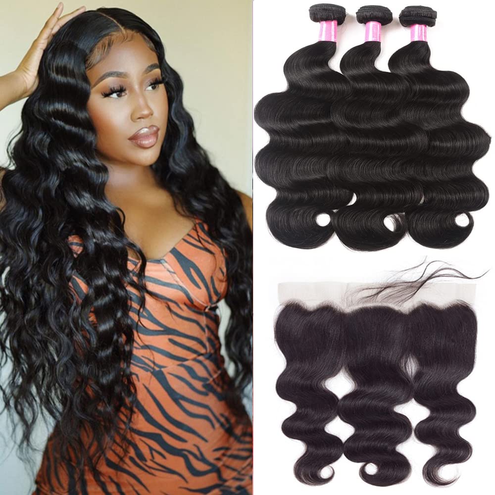 Brazilian Body Wave Bundles With Lace Frontal (22 24 26+20 Frontal)100% Unprocessed Human Hair 3 Bundles With 13X4 Lace Closure