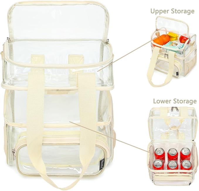 FlowFly Double Layer Cooler Insulated Lunch Bag Adult Lunch Box Large Tote Bag for Men, Women, With Adjustable Strap,Front Pocket and Dual Large Mesh Side Pockets