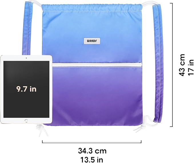 WANDF Drawstring Backpack Sports Gym Bag with Shoulder Pads Water Resistant String Cinch Bag for Women Men (Blue Gradient)