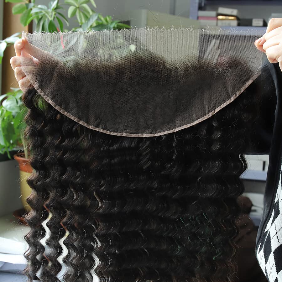 Beeos 13X4 Skinlike Real Hd Lace Frontal Only, Deep Wave Virgin Human Hair Invisible 0.10Mm Thin Swiss Lace Pre Plucked Hairline