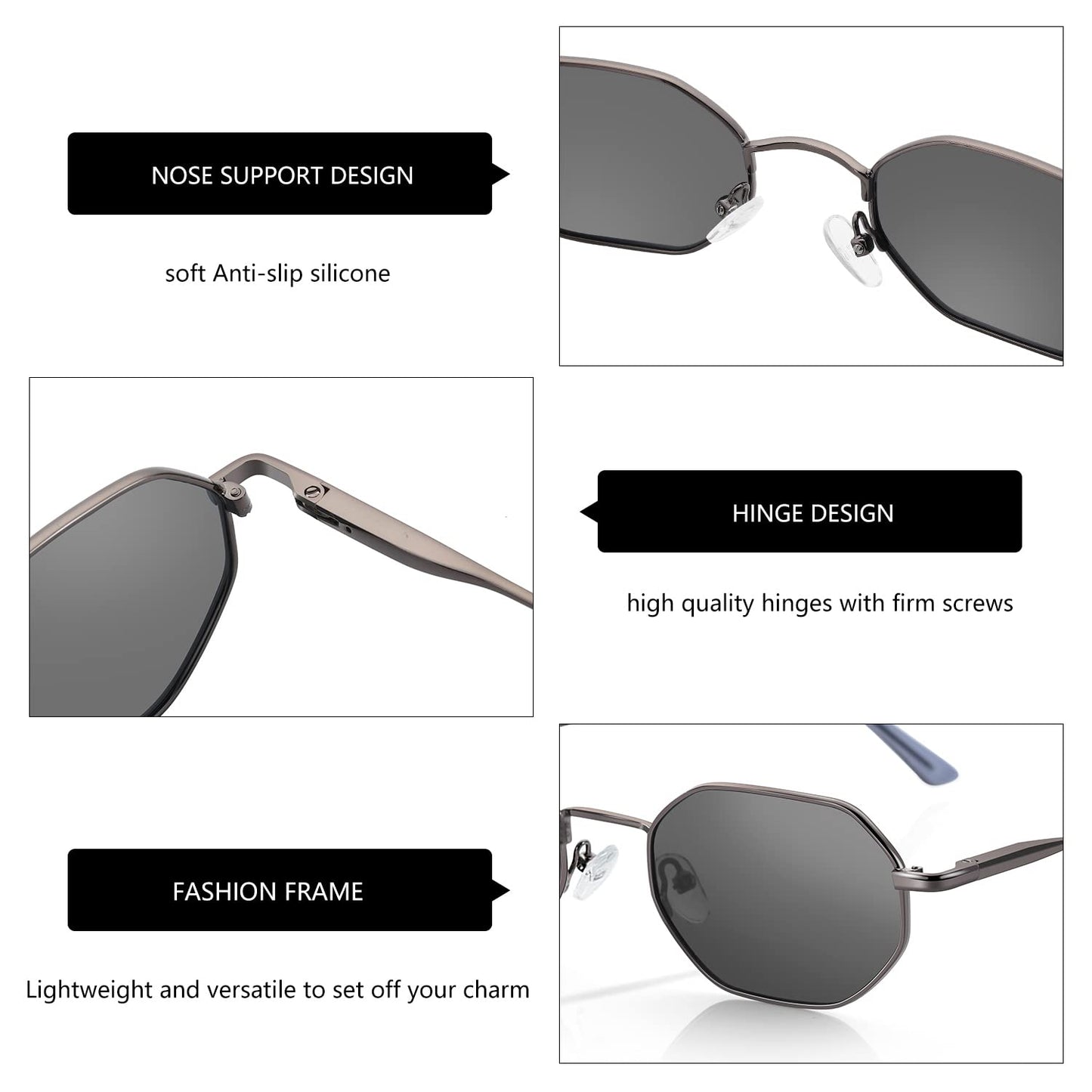 ZENOTTIC Small Octagonal Polarized Sunglasses for Women Men Hippie Metal Frame Retro Rectangle Sun Glasses