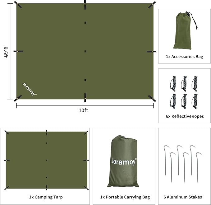Hammock Rain Fly 10ร10FT - Waterproof Camping Tarp Portable Tent Tarp Premium Backpacking Tarp Sheleter with UV Protection Layer for Camping Hiking Outdoor(OdGrreen)