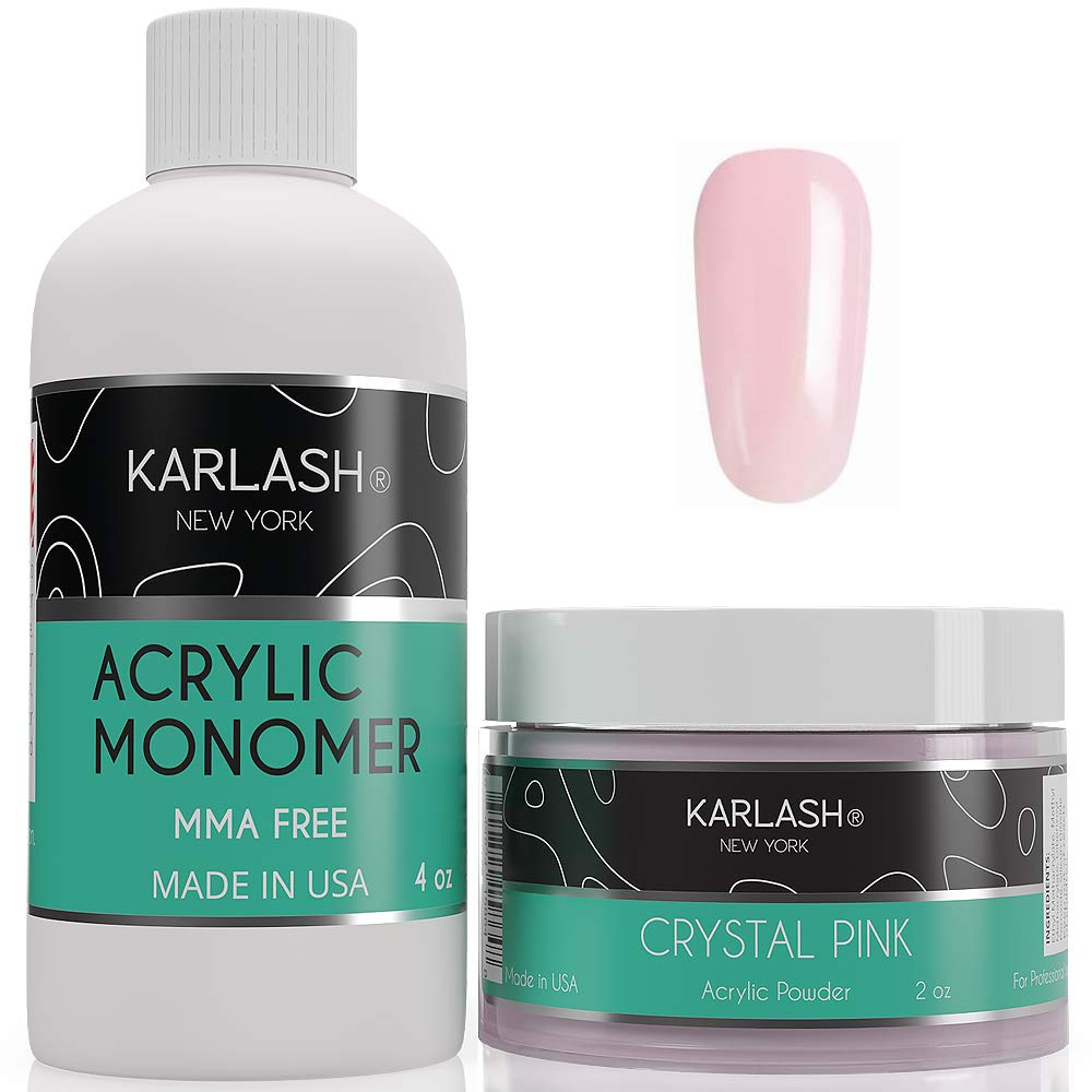 Karlash Professional Polymer Kit Acrylic Powder Crystal Pink 2 Oz And Acrylic Liquid Monomer 4 Oz For Doing Acrylic Nails, Mma F