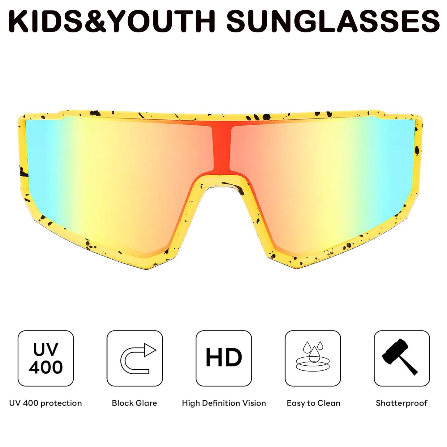 Youth Baseball Sunglasses For Boys Girls,UV400 Kids Sports Sunglasses,Cycling glasse Running Golf