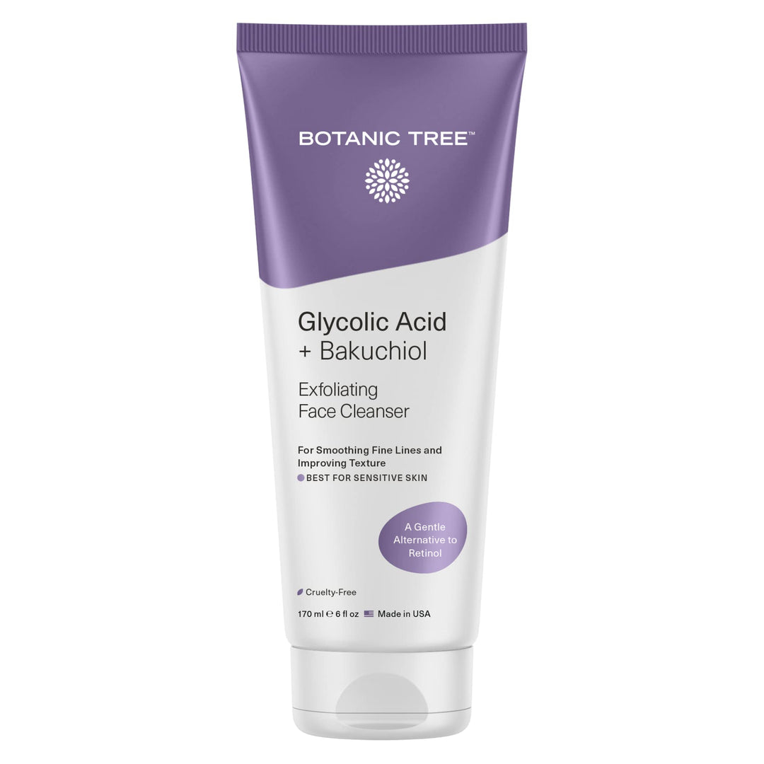Botanic Tree Bakuchiol & Glycolic Acid Exfoliating Face Wash For Sensitive Skin - Gently Exfoliate With Natural Retinol-Like Bak
