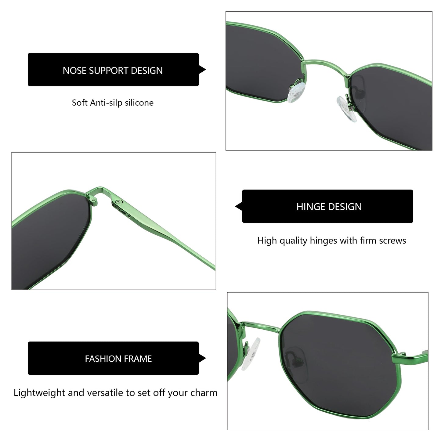 ZENOTTIC Small Octagonal Polarized Sunglasses for Women Men Hippie Metal Frame Retro Rectangle Sun Glasses