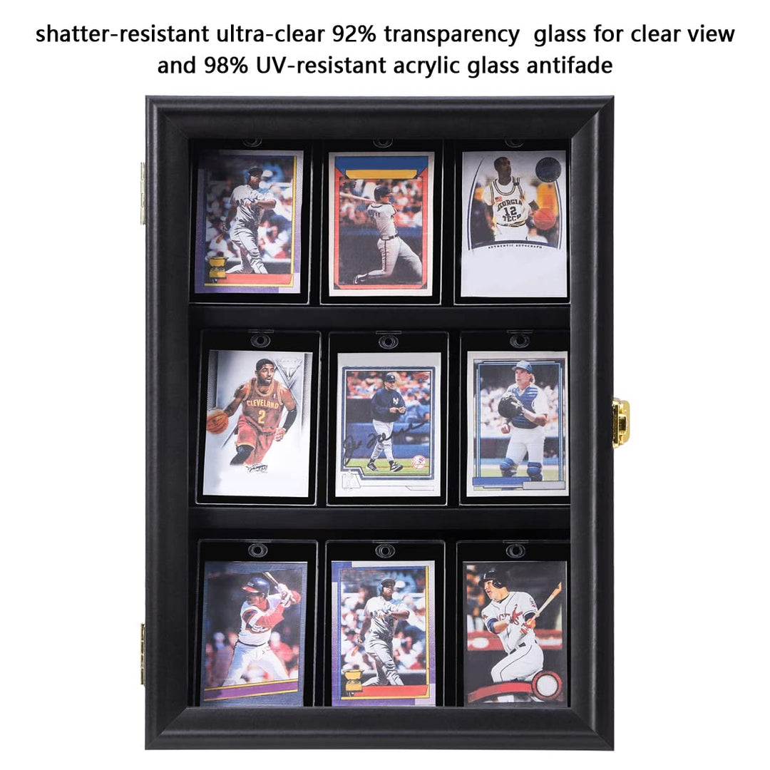 Verani Baseball Card Display Case - Sports Card Display Frame - Holds Sport Cards with UV Protection Clear View Lockable Wall Cabinet for Football Basketball Hockey Trading Card Black