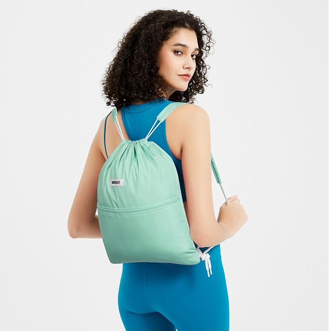 WANDF Drawstring Backpack Sports Gym Bag with Shoulder Pads Water Resistant String Bag Cinch Bag for Women Men (Mint Green)