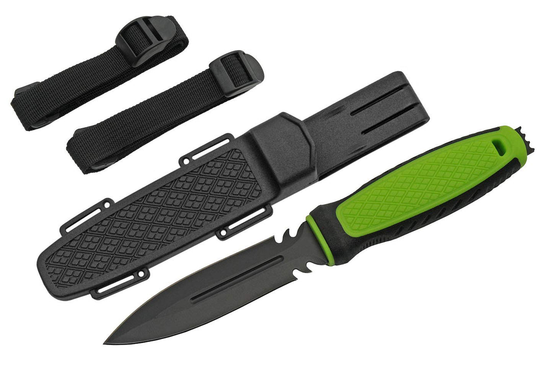 Szco Supplies 9.25" Green Double-Edged Spear-Point Diver's Knife With Leg Strap Sheath (211494)