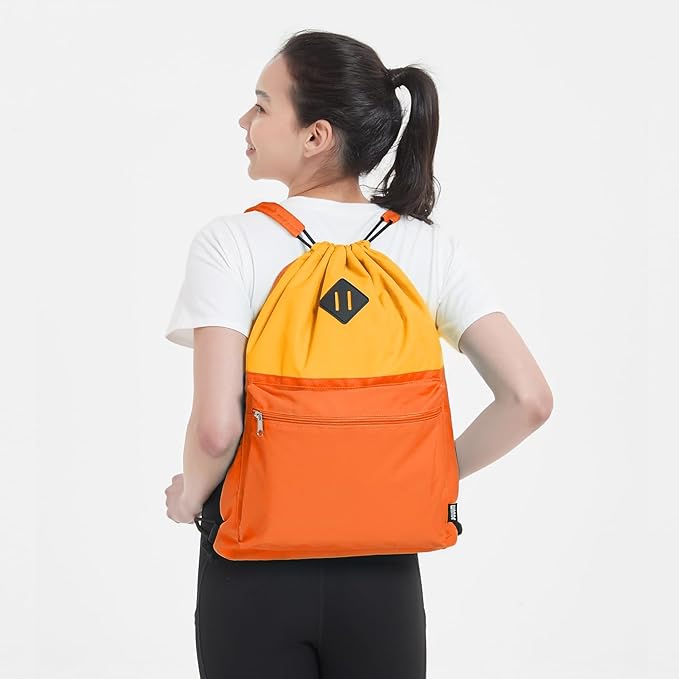WANDF Drawstring Backpack with Shoulder Pad Sports Gym Backpack with Wet Compartment, Water-Resistant String Bag Cinch Bag for Women Men (Orange with Shoulder Pad)