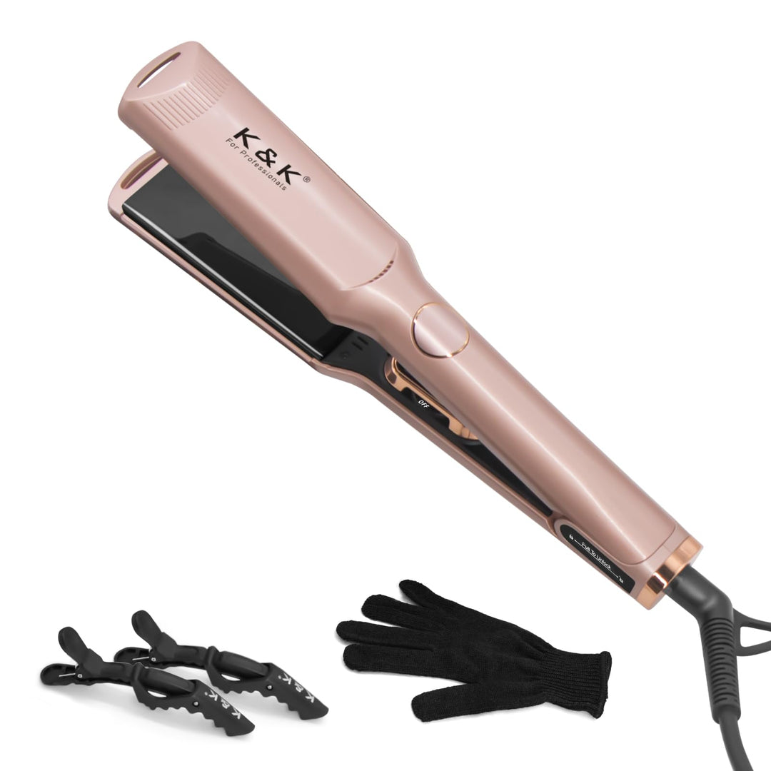K&K Hair Straightener For Hair Professional 1.5 Inch Flat Iron 3D Floating Titanium Ceramic Ptc Fast Heated Automatic Adjustable