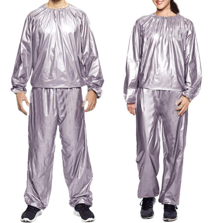 Heavy Duty Sauna Suit Men Women Weight Loss Exercise Slimming Gym Fitness Workout Anti-Rip Sweat Suit (Silver, M)