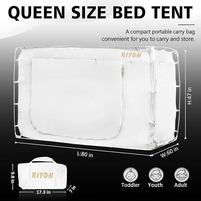Bed Tent Bed Canopy Queen Size Tents for Adult and Kids- Original Design Portable Dream Tent Indoor Sleeping Tents 80% Blackout with 3 Doors Breathable Big Space Tents