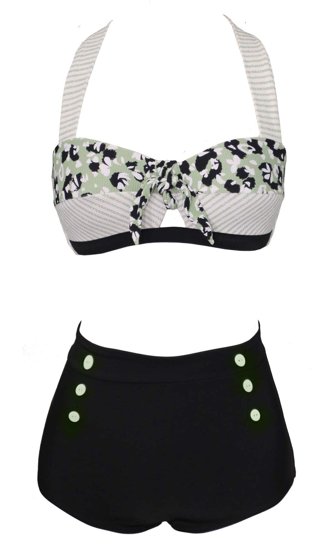 Women's Floral Halter High Waist Bikini Swimsuit Floral Printing Bathing Suits 2 pieces