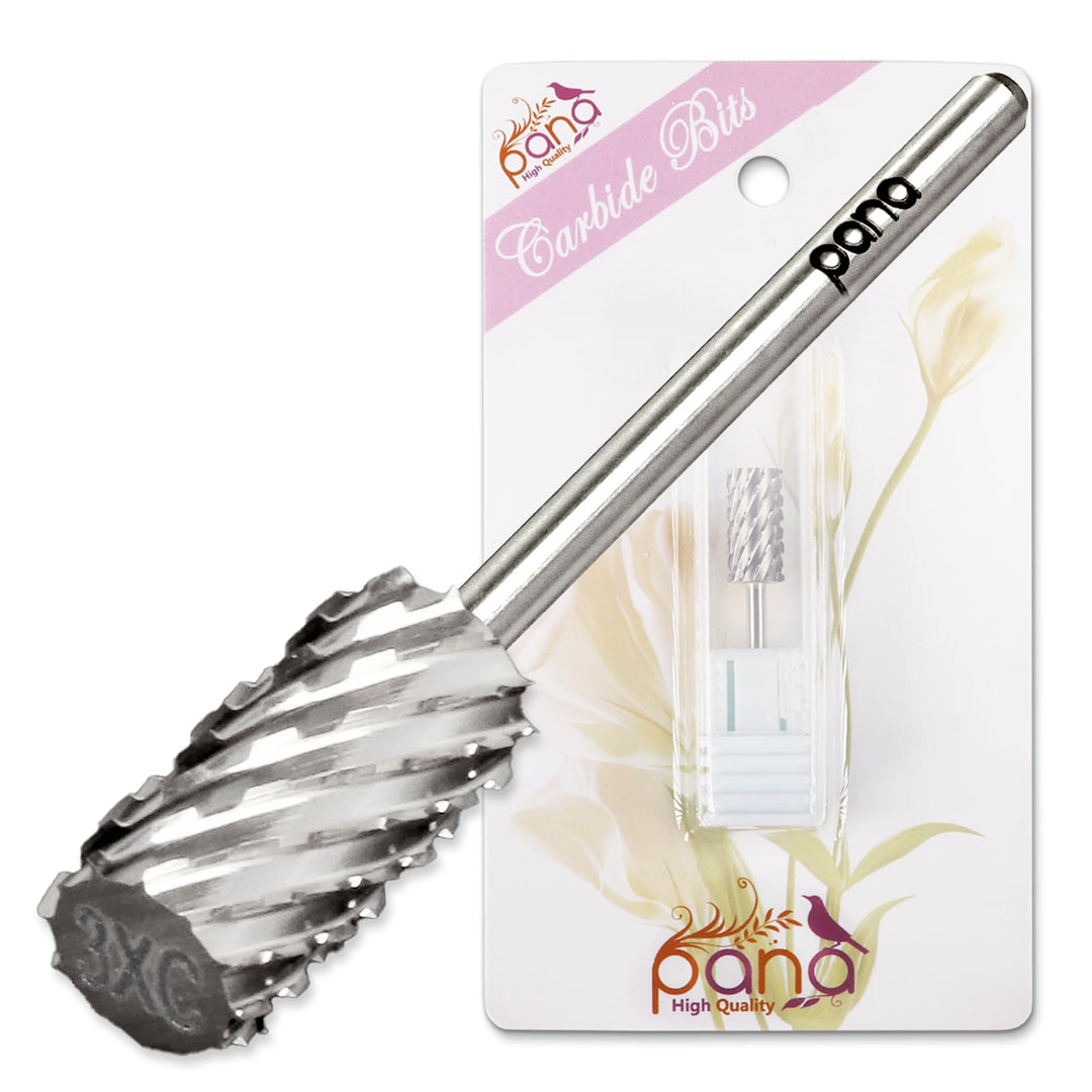 PANA Professional 3/32" Shank Size - Flat Top Large Barrel Silver Carbide Bit 3X Coarse Grit - Nail Drill Bit for Dremel Machine