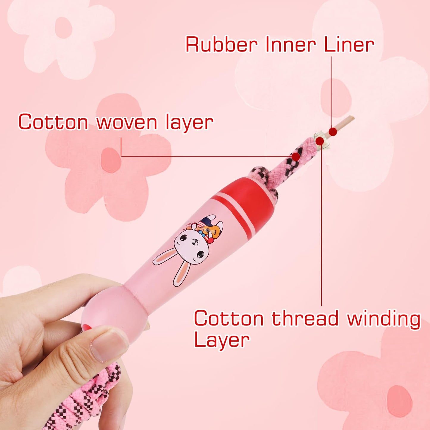 Homello Jump Rope for Kids - Wooden Handle - Adjustable Cotton Braided Fitness Skipping Rope for Toddler Fitness Workout Exercise Outdoor Activity (Pink-Red)