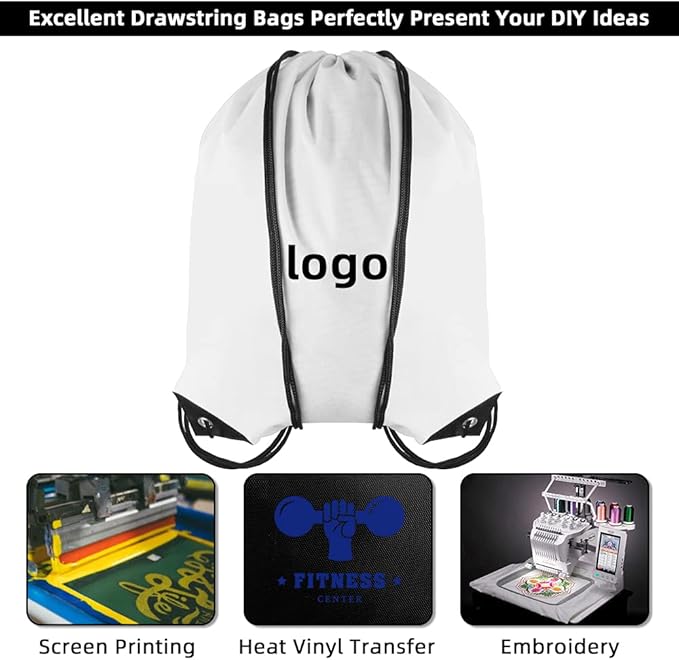 GoodtoU Drawstring Backpack Bulk, 100 Pcs Draw String Bags Cinch Bag Drawstring Gym Bag Sackpack Drawstring Bags for Women Men, White