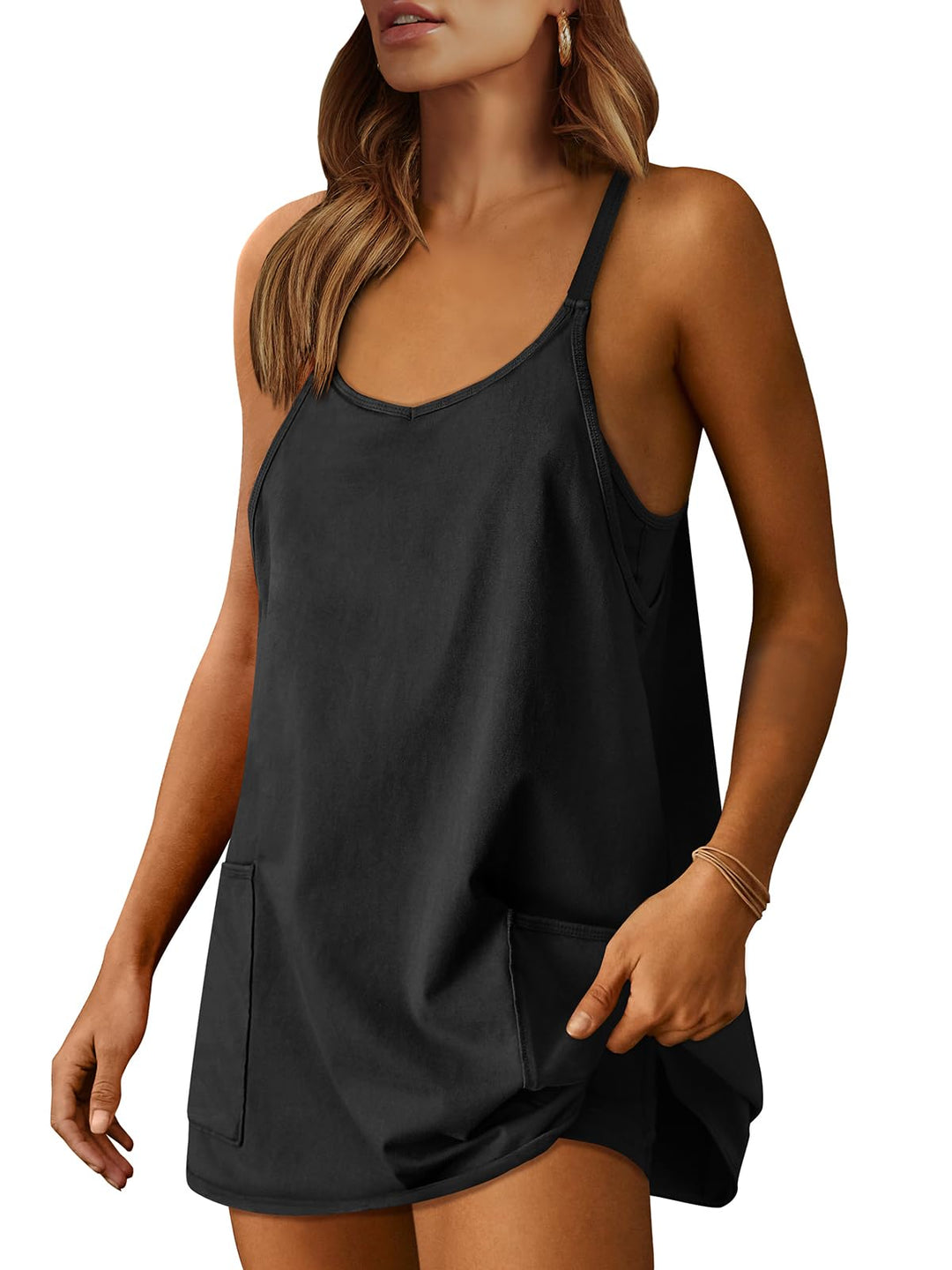 ANRABESS Women Summer Mini Romper Dress Workout Tennis Active Sports Athleisure Outfits Built in Shorts Trendy Vacation Black X-Smal