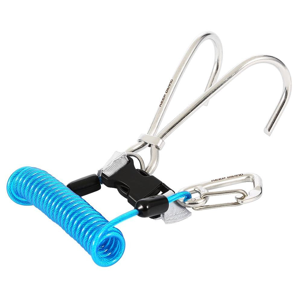 VGEBY Diving Reef Hook, Stainless Steel Reef Double Hook with Spiral Coil Lanyard(Blue) Reef Hook Reef Hooks Diving Reef Hooks Diving Reef Hook