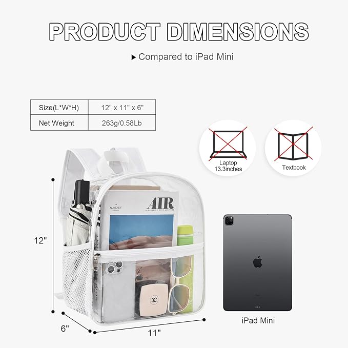 USPECLARE Clear Backpack for Stadium Approved 12×6×12, Water proof Clear Bag for Stadium Events and Concert Work Sport Event