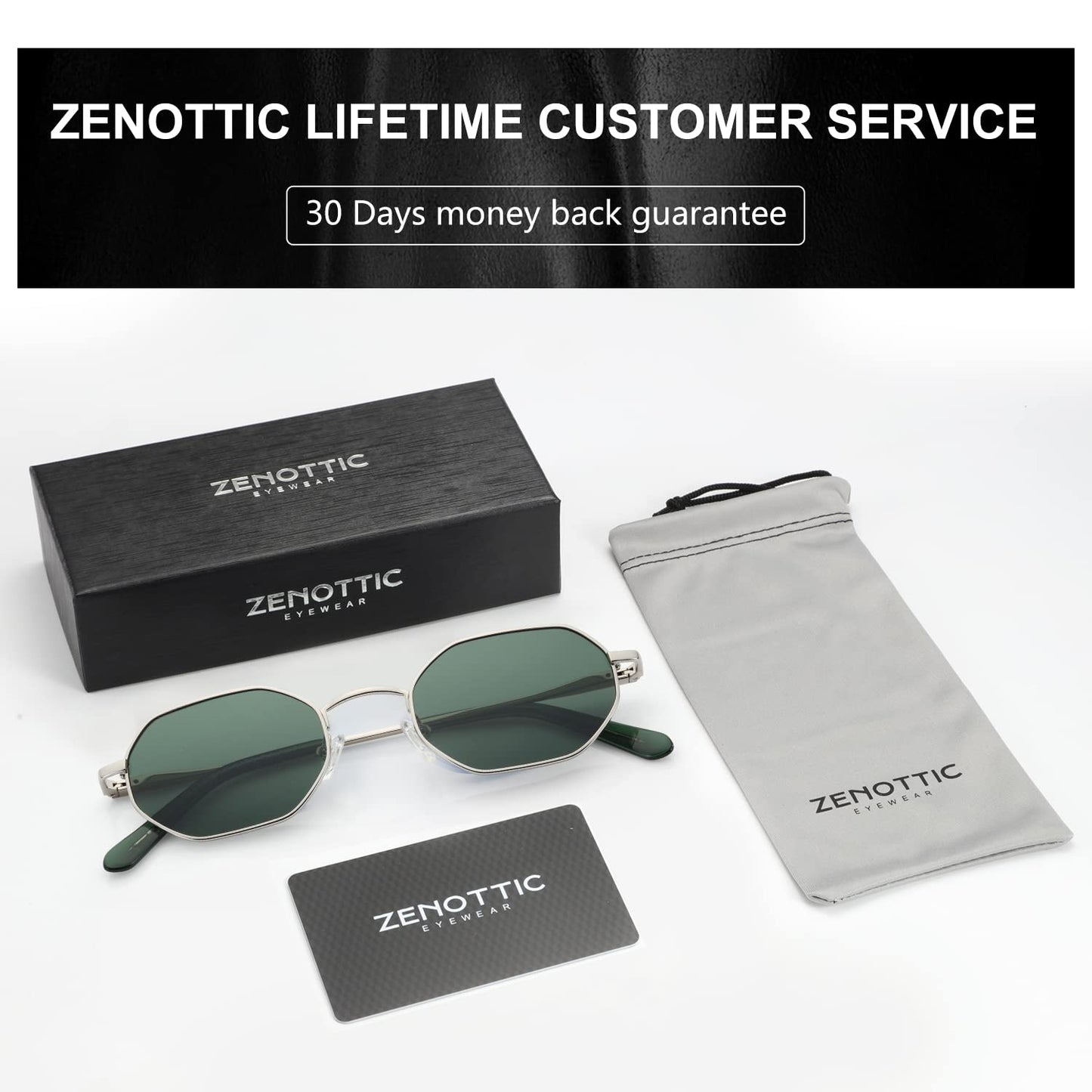 ZENOTTIC Small Octagonal Polarized Sunglasses for Women Men Hippie Metal Frame Retro Rectangle Sun Glasses