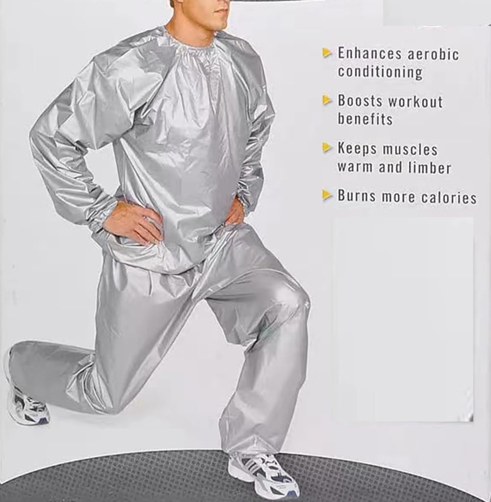 Heavy Duty Sauna Suit Men Women Weight Loss Exercise Slimming Gym Fitness Workout Anti-Rip Sweat Suit (Silver, M)