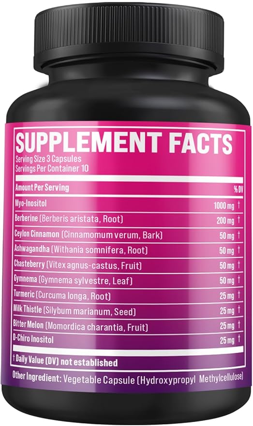BMVINVOL Inositol Supplement - Myo-Inositol and D-Chiro Inositol Ideal 40:1 Ratio - Plus Berberine, Cinnamon, Ashwagandha + 5 More - 30 Capsules