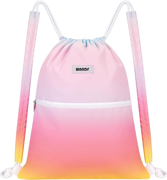 WANDF Drawstring Backpack Sports Gym Bag with Shoulder Pads Water Resistant String Bag Cinch Bag for Women Men (Rainbow)