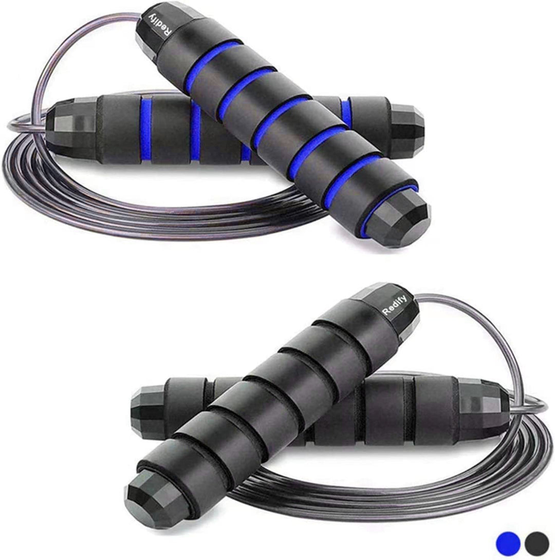 Redify Jump Rope,Jump Ropes for Fitness for Women Men and Kids,Speed Jumping Rope for Workout with Ball Bearings,Adjustable Skipping Rope for Exercise&Slim Body at Home School Gym (Blue,Black)