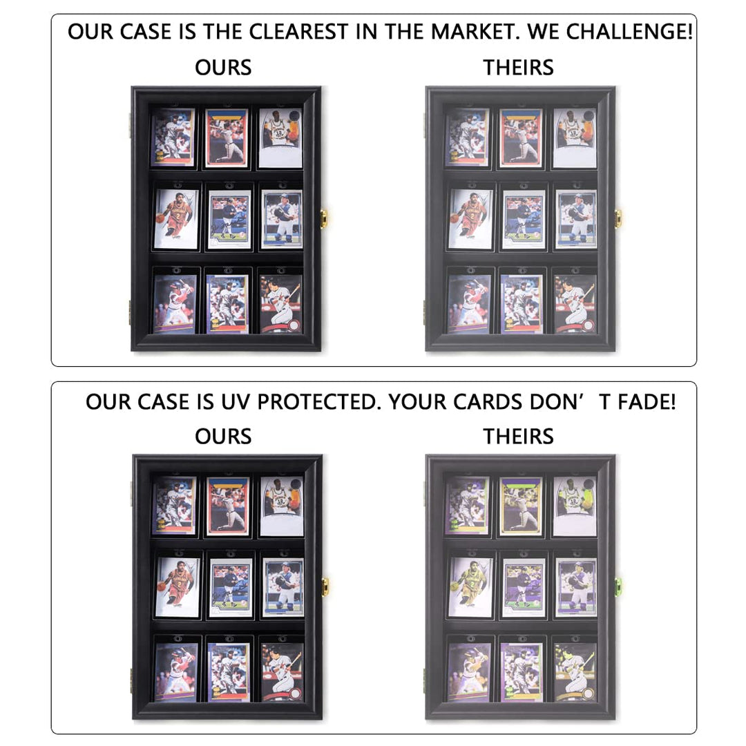 Verani Baseball Card Display Case - Sports Card Display Frame - Holds Sport Cards with UV Protection Clear View Lockable Wall Cabinet for Football Basketball Hockey Trading Card Black