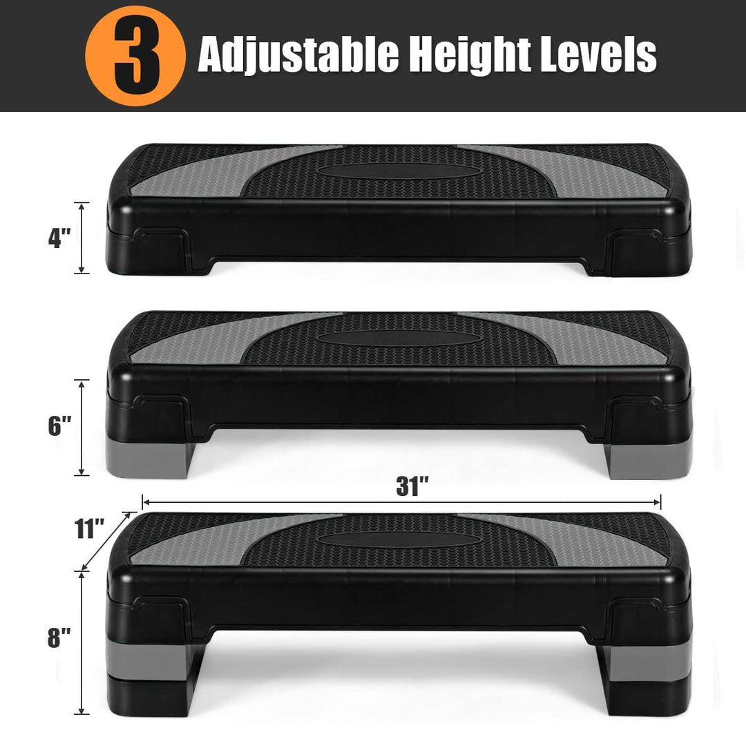 GOPLUS 31" Aerobic Exercise Stepper Deck, Adjustable Fitness Workout Step Platform Trainer with Risers, 4”6”8”Levels Height-Adjustable, for Home Gym and Office (Black+Gray)