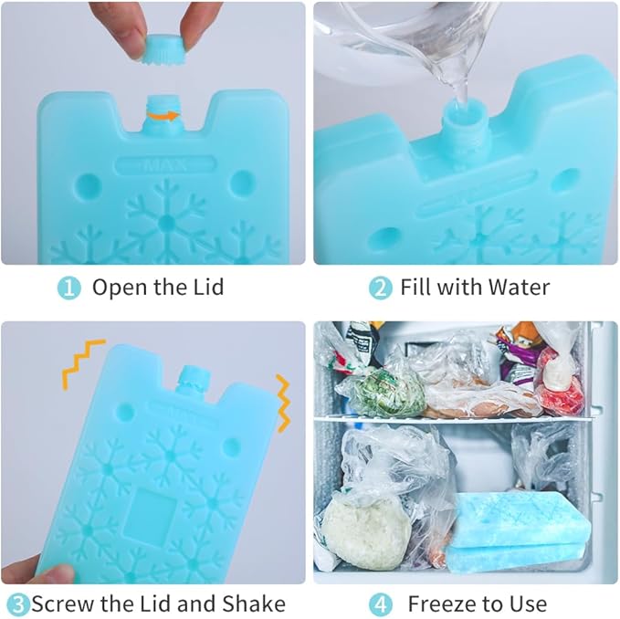 Bodaon Ice Packs for Lunch Boxes, Lunch Cooler Bag, Reusable Small Lunch Box Ice Pack for Cooler, Lunchbox Accessories, Lunch Bag Freezer Long Cold Blue Ice Packs Blocks for Coolers, Kids, Adults