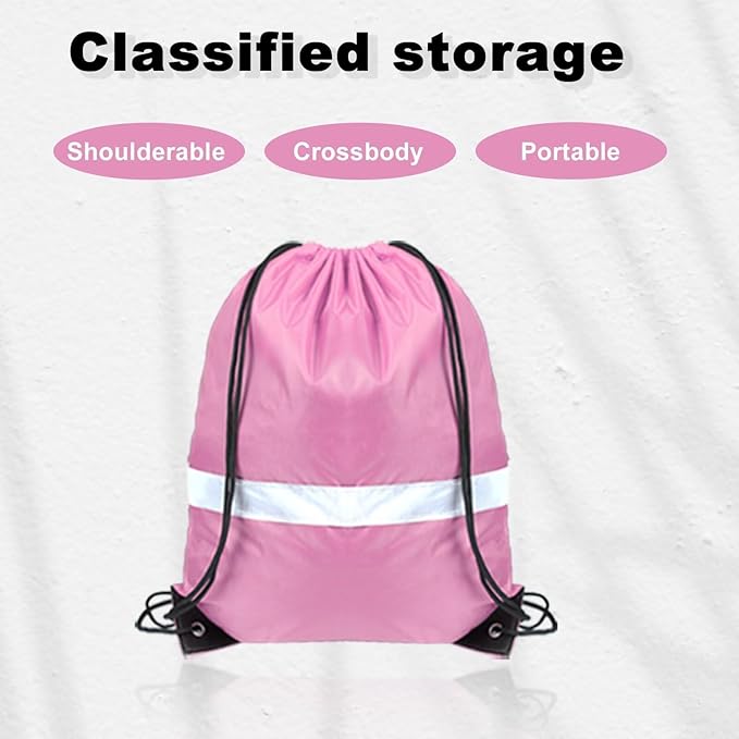GoodtoU Drawstring Backpacks with Reflective Strip, Bulk Bags for Sport, Travel, Team (128Pcs, Pink)