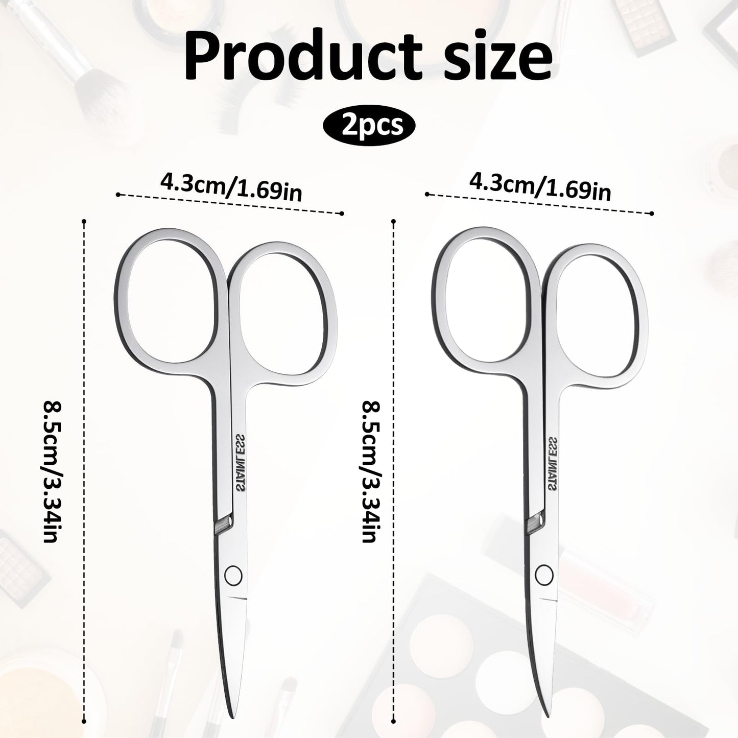 2 Pcs Small Scissors Curved and Stright Small Grooming Scissors Cuticle Scissors Manicure Scissors Multi-Purpose Stainless Steel Beauty Scissor for Facial Hair Eyebrow Eyelash Mustache